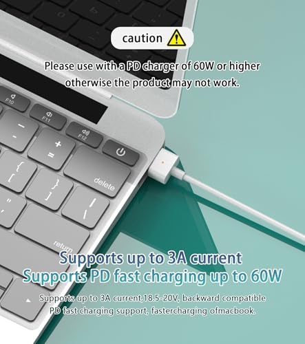61 W Magnetic Charging Cable for Mac Book Air & Pro – 6 ft TPE Cable Only (Requires 60 W PD Charger) – Enhanced Compatibility with Mag Safe 1 Models A1278 A1286 – Fast Charging with Indicator Light – Durable & Easy to Clean Design