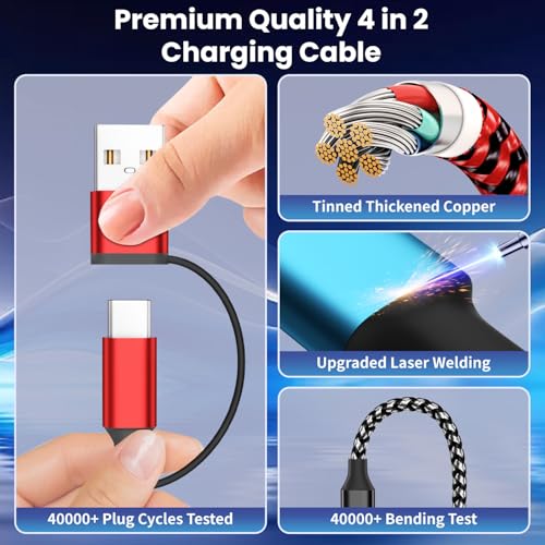 Ultimate 4-in-2 Multi-Device Travel Charging Cable – Dual USB-C & Lightning Connectors for Apple Watch and i Phone – 5 FT Length for Maximum Flexibility – Essential On-the-Go Power Solution – 2 Pack for Seamless Charging Anywhere – Experience Efficient Connectivity and Convenience