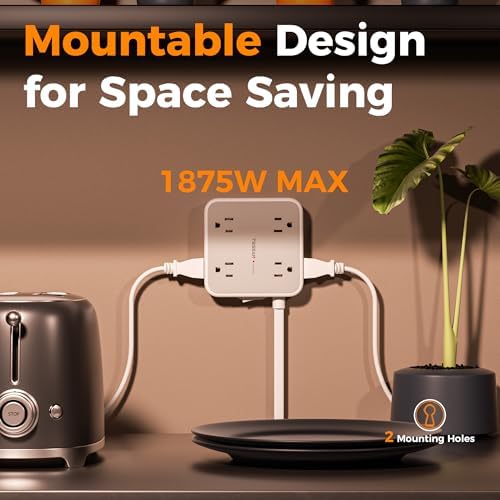 TESSAN Power Strip Tower Surge Protector: 8 AC Outlets & 3 USB Ports (1 USB-C) with 900 Joules Protection, 5 FT Flat Plug Extension Cord – Ultimate Desk Charging Station for Home Office and Dorm Room Efficiency