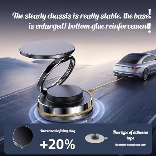 360° Rotating Car Phone Holder – Strong Suction Cup and Super Strong Magnetic Suction for Dashboard/Windshield/Air Vent – Universal Tool-Free Phone Holder for 7-inch Phones – Enhanced Compatibility and Speed