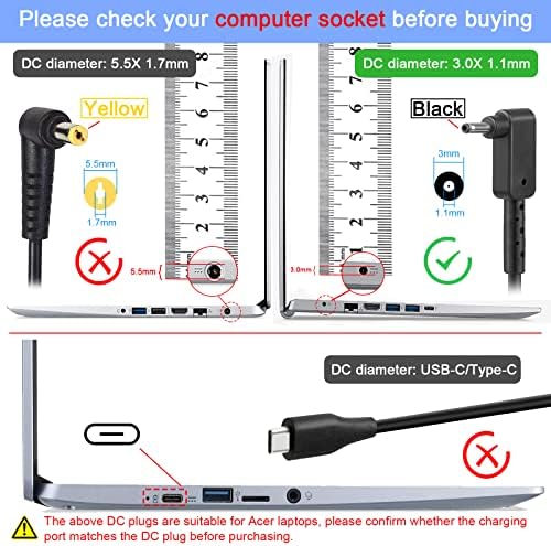 Universal 65 W USB-C Fast Charging Adapter for Chromebooks – High-Speed Power Supply Compatible with Lenovo Think Pad, Yoga, Dell, Acer, and Google Devices – Versatile and Efficient Type-C Charger with Enhanced Compatibility and 24/7 Customer Support