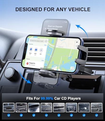 Universal CD Slot Phone Mount for Cars – 360° Adjustable Hands-Free Holder for i Phone & Android Devices – Durable and Easy Installation – Sleek Black Design for Safe Driving – Perfect Accessory for Navigation and Music Enjoyment