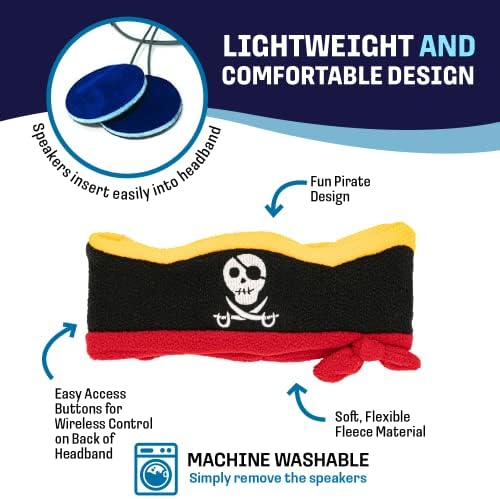 Wireless Pirate-Themed Kids Headband Headphones – Cozy Phones Comfortable Earphones with Volume Limiting for Ages 1-3, Perfect Lightweight Travel Accessory for Young Adventurers at Home and On-the-Go