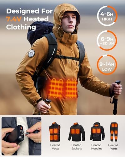 Glaais 7.4 V 16000 m Ah Heated Vest Power Bank – Versatile Battery Pack for ORORO & Venustas with LED Display, Fast Recharge for Ultimate Warmth and Comfort on Cold Days, Lightweight and Durable Portable Charger for Heated Clothing and Devices
