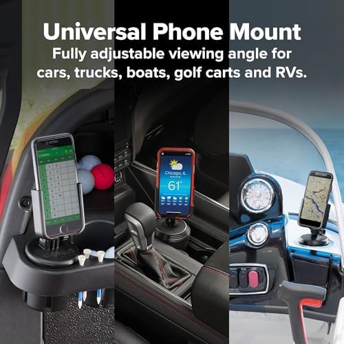 Universal Adjustable Car Cup Holder Phone Mount – Weather Tech Cup Fone for i Phone & Android – Secure Grip with Open Charging Access – Hands-Free Convenience – Durable Black Design for Every Vehicle