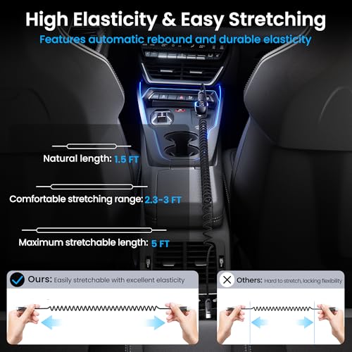 Coiled USB A to USB C 2Pack 3FT Braided Retractable Fast Charging Cable for Car, Compatible with iPhone 16/15 Pro Max/Galaxy S24/S23/S22, Supports Car Play & Android Auto-Black – Enhanced Compatibility and Speed