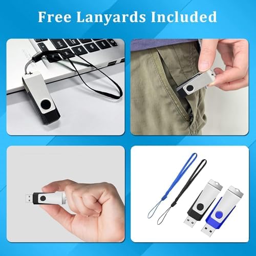 Wooolken 10-Pack 4 GB USB Flash Drives with Lanyards – Vibrant Swivel Memory Sticks for Effortless Data Storage and Backup, Ideal for Home and Office Use, USB 2.0 Compatibility for Quick File Transfers
