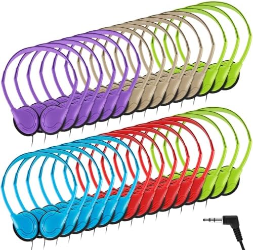 Yunsailing 30 Pack Colorful Classroom Headphones for Kids – Durable On-Ear Adjustable Earphones with Universal 3.5 mm Jack – Essential Bulk Headsets for Engaging Learning and Interactive Activities in Educational Settings