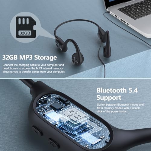 Innovative Bone Conduction Swimming Headphones with Integrated 32 GB MP3 Player – Bluetooth 5.4 Waterproof Earbuds with IPX8 Rating for Ultimate Audio Experience During Running and Aquatic Activities