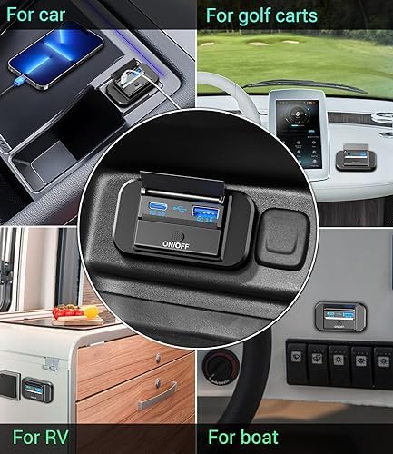 Qidoe PD 20 W Type-C & 18 W QC3.0 Dual Port Car Charger Socket – Waterproof 12 V Surface Mount Adapter for RVs, ATVs, Trucks, and Marine Use – Fast Charging with Button Switch for Ultimate Compatibility and Safety