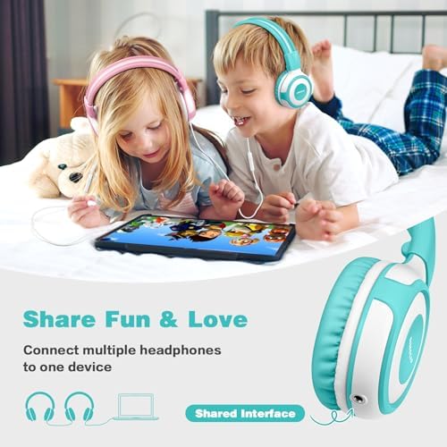 Chic Pink SIMOLIO Kids Headphones with Microphone – Volume-Limited Wired Design for Safe Listening – Adjustable Sound Levels (75/85/94 d B) for Hearing Protection – Perfect for School, Travel, and Home Use – Durable and Comfortable Fit for Active Young Listeners – Compatible with Smartphones & Tablets for Versatile Use
