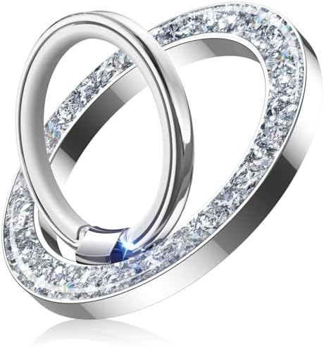 Temdan Glitter Silver Magnetic Phone Ring Holder for Mag Safe – Premium Grip and Stylish Stand for i Phone Pro Max 16 – Durable Upgrade Gear Hinge for Enhanced Flexibility and Hands-Free Viewing – Perfect Accessory for Seamless Connectivity and Fashionable Functionality