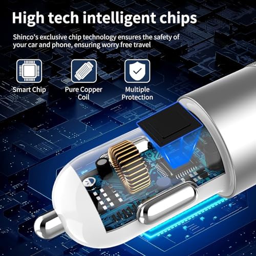 48 W Dual Port USB-C Car Charger with Lightning Cables – Apple MFi Certified Fast Charging Solution for i Phone, i Pad, and Air Pods – Durable All-Metal Design for Enhanced Portability and Efficiency – Ideal for Car Play and On-the-Go Charging Needs