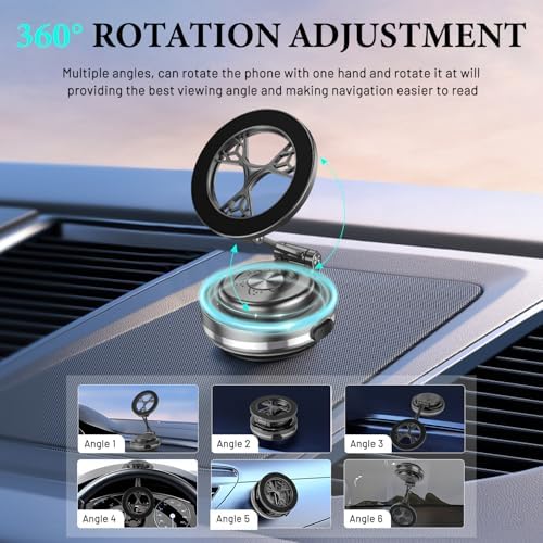 Mag Safe-Compatible 360° Rotating Car Phone Holder – Magnetic Vacuum Mount for i Phone 12-16 – Secure, Adjustable & Stylish Grey Accessory for Safe Driving and Hands-Free Navigation