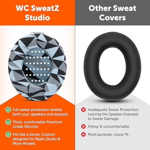 Upgrade Your Beats: WC Sweat Z Studio Earpad Covers for Studio 2 & 3 | Revolutionary Sweatproof Design, Effortlessly Washable, Perfect Fit | Unmatched Protection for Headphones & Enhanced Comfort