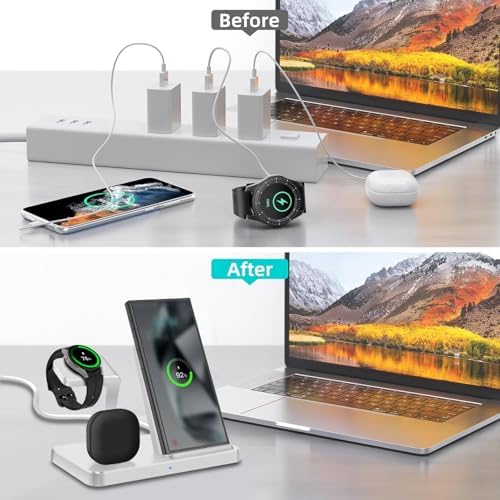 3-in-1 Fast Wireless Charging Station for Samsung Devices – Ultra-Compatible Dock for Galaxy S25/S24/S23/Z Fold/Flip, Galaxy Watch Ultra/7/6/5, and Galaxy Buds – Sleek Design with Case-Friendly Charging and Advanced Safety Features – Ideal for Home, Office, and Multi-User Environments – (Black)
