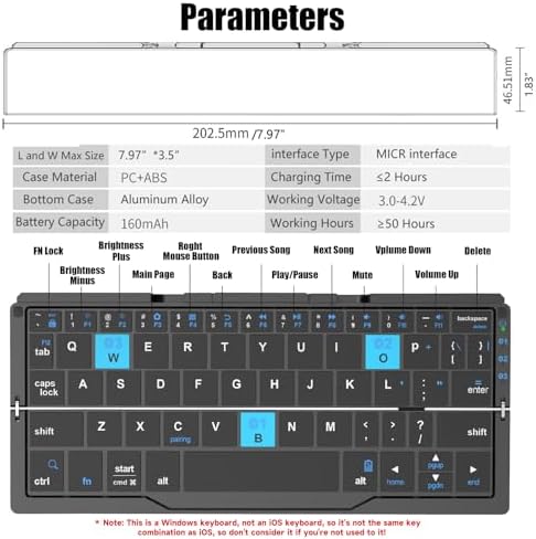 Ultra-Lightweight Foldable Bluetooth Keyboard with Magnetic Stand | Premium Aluminum Alloy Mini Keyboard for Tablets, i Pads & Smartphones | Rechargeable Travel Companion for Effortless Typing Anywhere | Whisper-Quiet Keys for Distraction-Free Work | Enhanced Compatibility with i OS, Android & Windows Devices