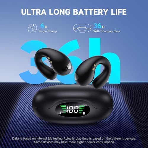 Advanced Bluetooth 5.3 Open Ear Bone Conduction Earbuds – Ultra-Lightweight Sport Headphones with 36-Hour Playtime, IPX7 Waterproof Rating, and Secure Clip-On Design for Optimal Comfort and Awareness During Workouts – Effortless Wireless Connectivity and Exceptional Sound Quality for Active Individuals