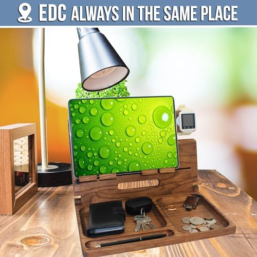 BarvA Two Phone Docking Station | Foldable Night Stand Desk Organizer | Rustic Nightstand Organizer | Tablet Smart Watch Earbuds Charging Station | Dresser Phone Stand | Bed Room Decor Gifts for Men – Enhanced Compatibility and Speed