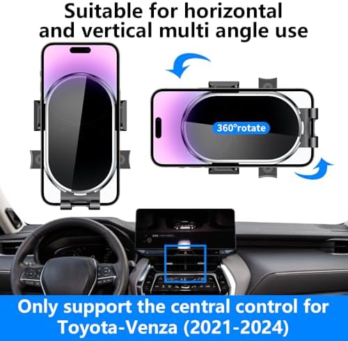Toyota Venza 2021-2024 Custom Fit 360-Degree Rotating Car Phone Holder – Premium Dashboard Mount for Hands-Free Navigation and Enhanced Smartphone Accessibility – Durable Mobile Phone Cradle and Sleek Interior Accessory