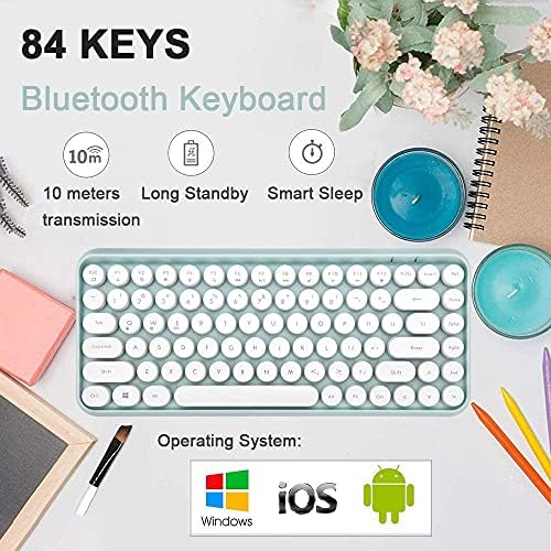 FELICON Retro Mini Wireless Bluetooth Keyboard – Portable 84-Key Typewriter Design for Android, i Pad, Windows & PC – Perfect Companion for Home & Office with Enhanced Compatibility and Rechargeable Battery
