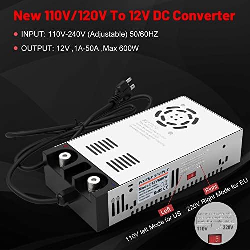 IMAYCC 600 W Adjustable AC to DC Converter – Efficient 110 V to 12 V Power Supply for Electronics and Automotive Applications, 50 A Output, Enhanced Safety Features, Compact Design for Easy Installation and Portability