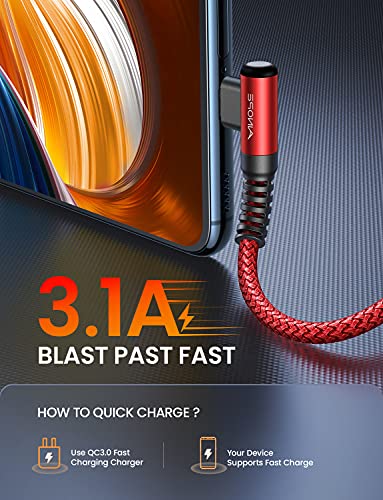 AINOPE Right Angle USB C Cable – 2-Pack (10 ft + 10 ft) Fast Charging 3.1 A Nylon Braided Charger for Enhanced Device Compatibility, Ideal for Gaming and Multitasking, Durable Black Design