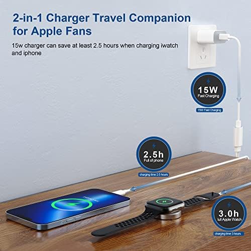 Upgrade Your Charging Routine with the 2-in-1 USB C Fast Charging Cable for Apple Watch and i Phone – MFi Certified 6 FT Magnetic Charger with 15 W Wall Adapter for Seamless Compatibility Across All Apple Watch Models and i Phone 14 – Durable, Efficient, and Tangle-Free Solution for Modern Lifestyles
