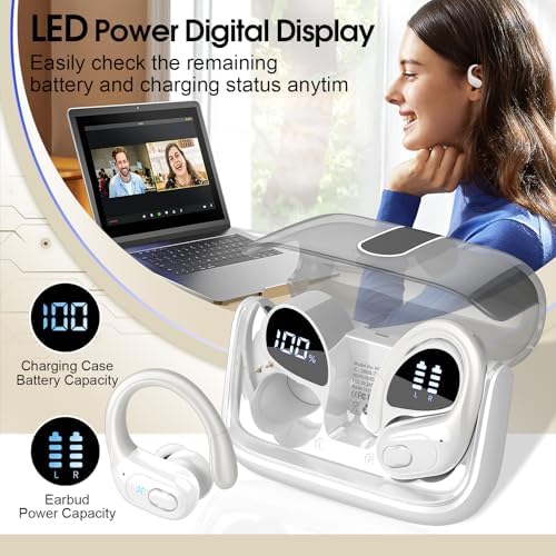 Ultimate Bluetooth 5.4 Wireless Earbuds with 75-Hour Playtime – Ergonomic Deep Bass Sport Headphones with IPX7 Waterproof Rating for Active Lifestyles, Advanced ENC Noise Cancelling Mic for Superior Call Clarity – Ideal for Fitness and Outdoor Activities