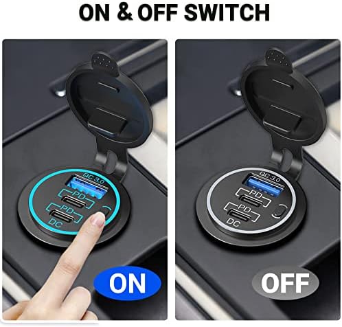 Fast Charging USB C Car Charger Socket 12 V – Dual 30 W PD & 18 W QC3.0 Waterproof Outlet for RV, Marine, Truck & Motorcycle – Compact Design with Button Switch for Ultimate Power Control & Enhanced Device Compatibility