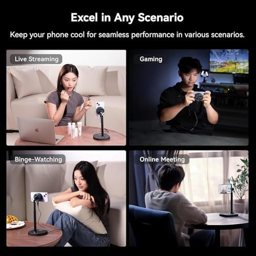 ULANZI SK-10 3 in 1 Magnetic Cell Phone Stand with Cooling Fan and Wireless Charger for iPhone, Height Adjustable Phone Desk Holder Semiconductor Cooling Fan for Live Streaming Gaming Phone Cooler – Enhanced Compatibility and Speed