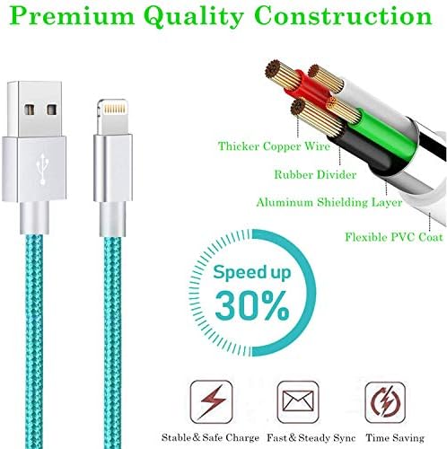 Ultra-Durable 10 Ft Lightning Cable 3-Pack – MFi Certified Nylon Braided USB Charger for i Phone 13, 12, 11, XS, XR, 8, 7, 6, SE, and i Pad Pro/Air/Mini – Fast Charging & Data Sync Cord in Vibrant Blue for Maximum Flexibility and Reliability