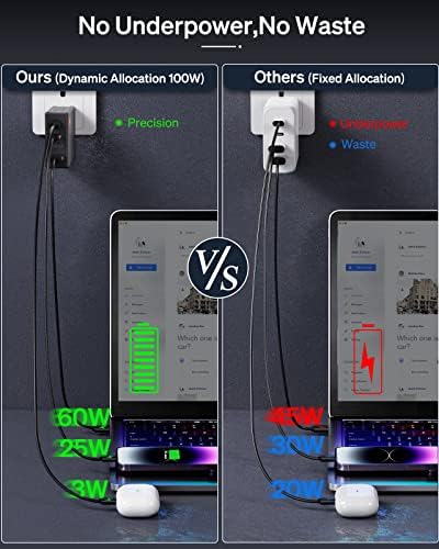 Ultimate 100 W GAN USB C Charger with 4-Port PD Fast Charging Station – Compact Travel Adapter for Mac Book, Surface, Lenovo & More – Includes 100 W USB-C Cable for Enhanced Charging Efficiency – Versatile Power Solution for All Your Devices