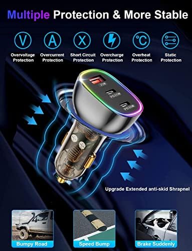 Ultra-Fast USB C Car Charger – 80 W Triple Port Adapter with Dual PD3.0 & QC30 Technology for Rapid Charging of i Phone 16, Samsung Galaxy S24, Google Pixel & More – Essential Travel Companion for Multi-Device Power Needs