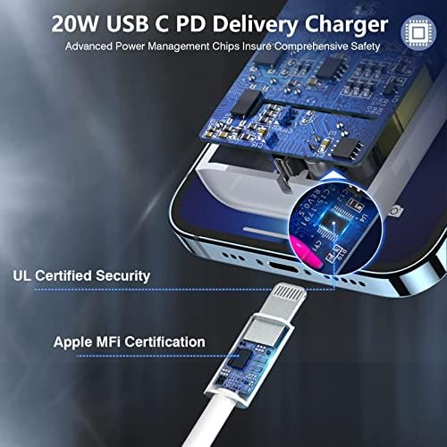 High-Speed i Phone 13 & 14 Charging Solution – Apple MFi Certified 2-Pack USB-C to Lightning Cable with 20 W Wall Charger – Optimal for Fast Data Transfer & Enhanced Compatibility with i Phone 14/13 Pro Max/13 Mini/12/11 Pro Max – Durable, Travel-Friendly Design for Effortless Power Access Anywhere