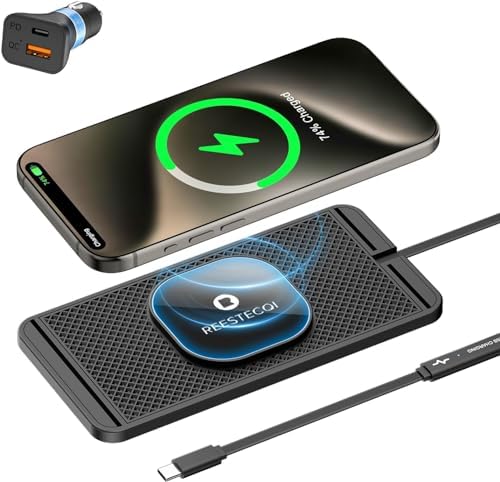 Revolutionize Your On-the-Go Charging with the REESTECQI 15 W Magnetic Wireless Car Charger Pad – Fast, Secure, and Compatible with i Phone 12-16 & Air Pods, Featuring Non-Slip Design and 40 W Car Charger for Ultimate Convenience and Efficiency