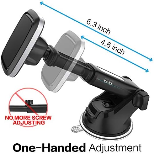 Magnetic Phone Car Mount with Quick-Extend Telescopic Arm – Hands-Free Dashboard and Windshield Holder for i Phones and Smartphones, Featuring 6 Strong Magnets for Ultimate Stability and Compatibility, Ideal for Safe Navigation and Calls, Easy Install with Sticky Suction Cup