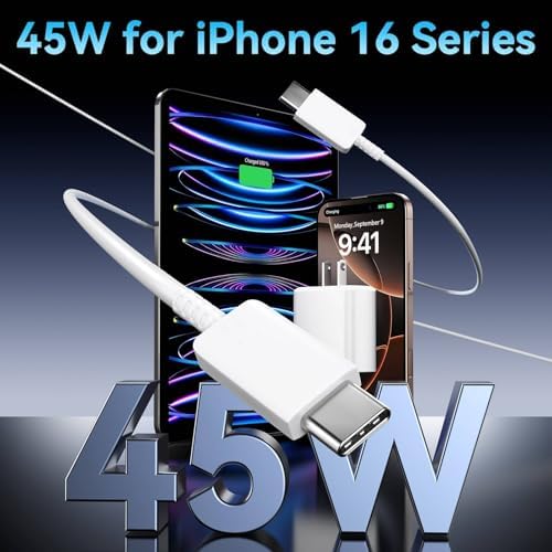Apple 16 Series 45 W USB-C Rapid Charger with 6.6 ft Type-C Cable – Ultimate Fast Charging Solution for i Phone 16, Galaxy S24/S23, and All USB-C Devices – Compact, Durable, and Safety-Enhanced Power Adapter for On-the-Go Efficiency