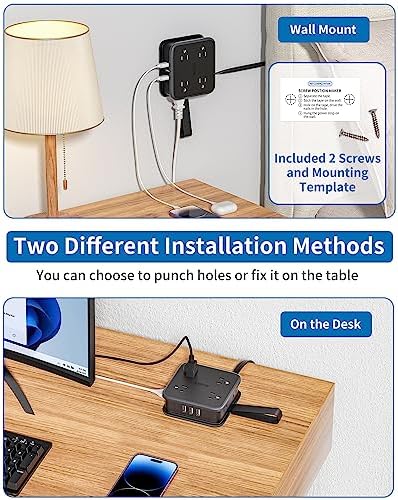 Maximize Connectivity with NTONPOWER 8-Outlet Flat Extension Cord & 3 USB Ports – 6 FT Wall-Mounted Power Strip for Home, Office, and Dorm Use – Space-Saving Design with Surge Protection and High-Speed Charging for All Your Devices