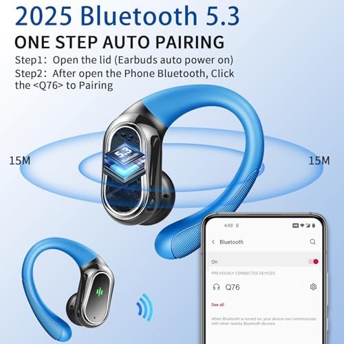 Rolosar Bluetooth 5.4 Sport-Optimized Wireless Earbuds – IP7 Waterproof with Advanced ENC Noise Cancellation, Ergonomic Earhooks for Ultimate Comfort, Dual LED Battery Indicator, 50-Hour Playback – Ideal for Running, Fitness, and Everyday Use