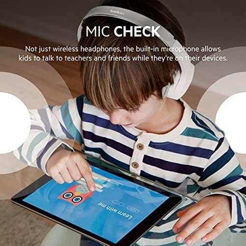 Belkin Sound Form Mini Kids Wireless Bluetooth Headphones – Safe 85 d B Volume Control, 30-Hour Playtime, Built-In Microphone – Lightweight On-Ear Style for i Phone, i Pad, Fire Tablet & More – Ideal for Learning, Entertainment & Safe Listening
