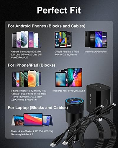 Rapid Charge Solution: 20 W PD Wall Plug & 30 W Car Adapter Set with 60 W C to USB-C Cables for Samsung Galaxy A15, A14, S24, S23, S22+, S21 Ultra, Google Pixel 8, i Phone 15 Pro – Ultimate Power & Compatibility for Fast Charging on the Go