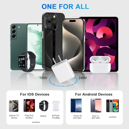Ultimate i Phone 15 Fast Charge Bundle: 20 W Dual-Port USB-C Wall Charger with 10 FT Cable – Rapid Power Delivery & Quick Charge for i Phone 15, i Pad Pro, Air, Mini – Ideal for Travel & Dual Device Charging Convenience