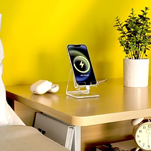 KTRIO 2 Pack Acrylic Cell Phone Stand Holder for Desk, Clear Phone Dock Cradle Compatible with iPhone 16/15/14/13 Pro Max 12/11 XR, All Smartphones, Office Accessories – Enhanced Compatibility and Speed