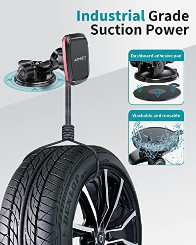 APPS2 Premium Magnetic Car Phone Holder with Adjustable Arm & 6-Magnet System – Universal Dashboard/Windshield Mount for All Smartphones – Ultimate Driving Safety and Convenience Accessory