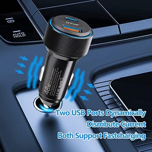 Elevate Your Charging Experience with the DYUF 48 W USB C Car Charger – Rapid Dual USB Adapter Featuring 60 W Type-C Fast Charging Cable, PD30 W & QC3.0 18 W Ports for Samsung Galaxy S22/S21/Ultra 5 G, Note 20/10, i Pad Pro and More – Unmatched Speed & Compatibility for On-the-Go Power Needs