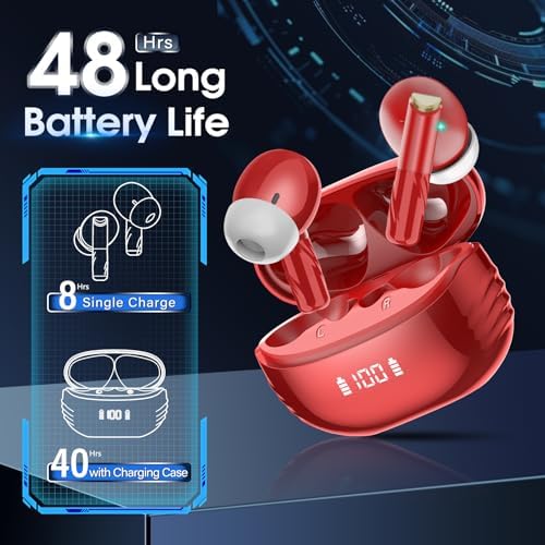 Revolutionary Bluetooth 5.4 Wireless Earbuds with Enhanced ENC Noise Cancellation – 48-Hour Playtime & IPX7 Waterproof Rating for Active Lifestyles – Ideal for Music Aficionados & Fitness Enthusiasts Featuring LED Battery Indicator and Cross-Platform Compatibility with i OS & Android Devices