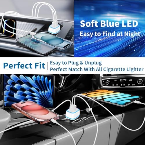 KYOHAYA 90 W Car Charger Bundle – 4-Port USB-C & USB-A Fast Charging Adapter for i Phone 16/15/14/13/12/11 Pro, Galaxy S25/S24, Google Pixel – High-Speed Dual Charging Solution for Road Trips and Daily Commutes – Durable, Compact Design for Enhanced Compatibility and Performance