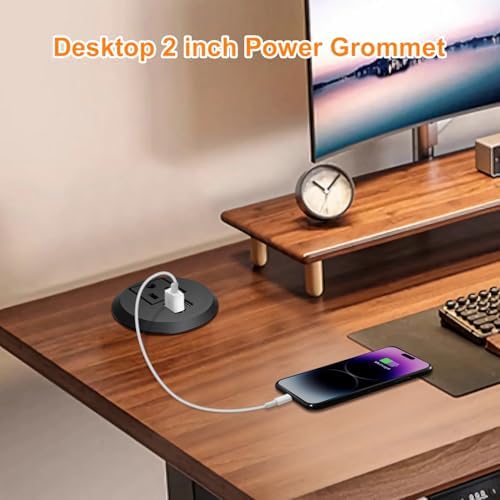 Transform Your Workspace with the 20 W USB-C Fast Charge Recessed Power Grommet – 2-Inch Flush Mount Desk Outlet Featuring 6.5 FT Extension Cord for Effortless Connectivity in Home, Office, School, or Hotel – Ultimate Space-Saving Power Solution with Enhanced Device Compatibility