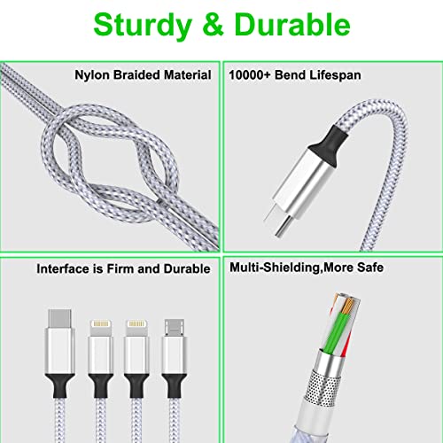 10 Ft 6-in-1 Universal Charging Cable – Premium Nylon Braided USB A, Type C & Lightning Adapter for Android & i Phone – High-Speed Sync for Samsung, Huawei, and More – Versatile Multi-Device Connection Solution